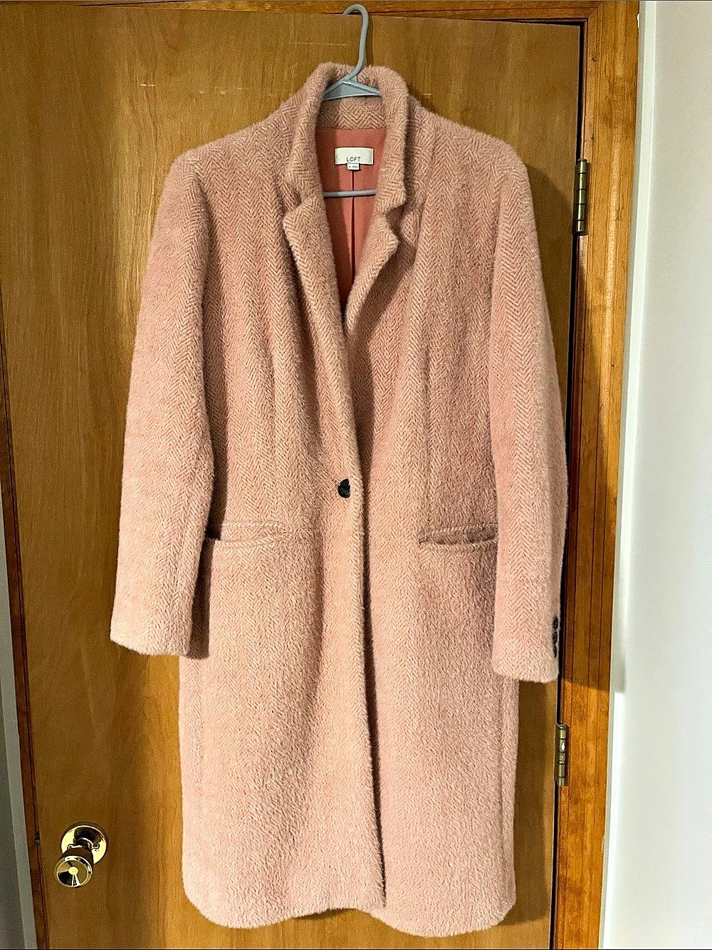LOFT Cozy Herringbone Coat Pink Size Medium